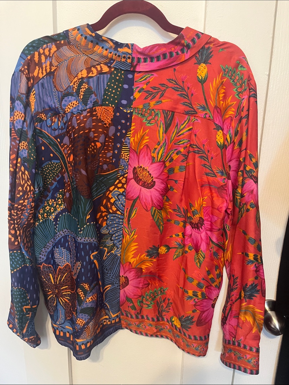 FARM Rio Vibrant Floral Colorblock Button-Down Shirt - Pink, Blue & Orange - Picture 4 of 4